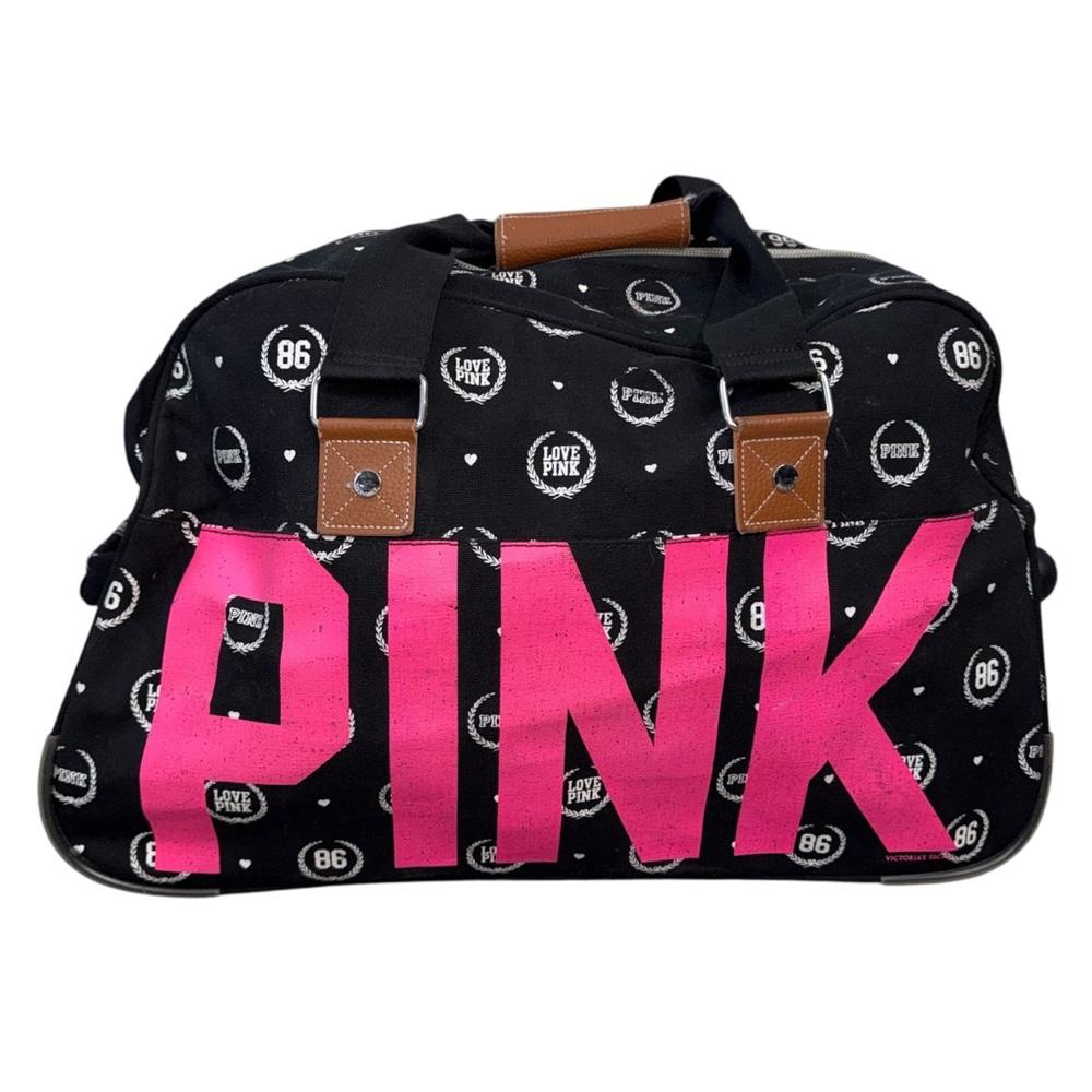 |Y2K| VICTORIA’S SECRET PINK Spell Out Rolling Carryon Luggage Weekender Bag - Picture 2 of 8
